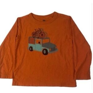 Tea Collection Graphic T-Shirt Kids 3T Orange Long Sleeve Truck Bicycle Cotton